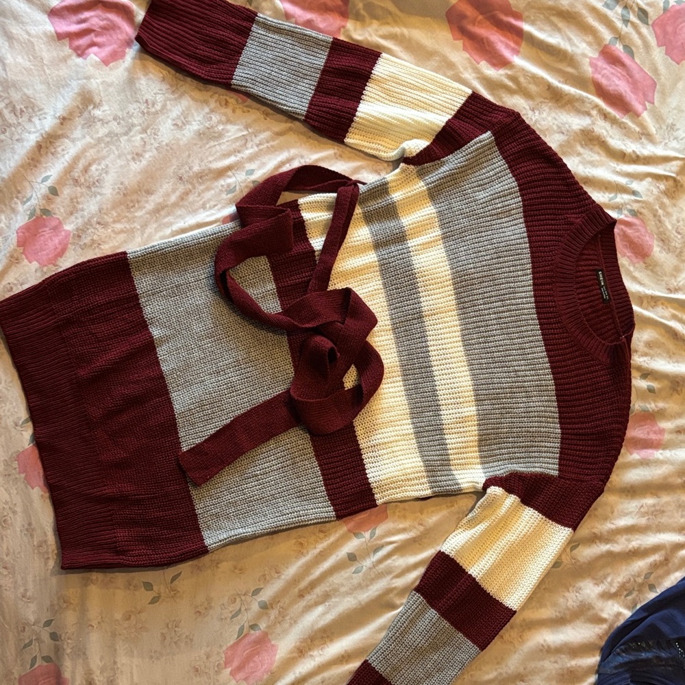 Striped Burgundy and Gray Women's Sweater dress